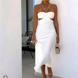 NWT ZARA NEW ss22 WOMAN MIDI CUT-OUT DRESS WITH CHAIN DETAIL ECRU M  3206/624